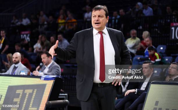 Ergin Ataman, Head Coach of Anadolu Efes Istanbul in action during the 2017/2018 Turkish Airlines EuroLeague Regular Season Round 27 game between...