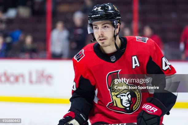 Ottawa Senators Center Jean-Gabriel Pageau skates during warm-up before National Hockey League action between the Florida Panthers and Ottawa...