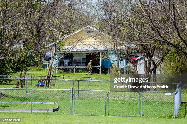 Law enforcement search the home of suspected Austin bomber Mark Anthony Conditt on March 21, 2018 in Pflugerville, Texas.T he 24-year-old Conditt...