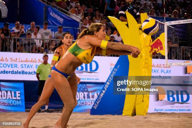 Maria Antonelli of Brazil with the volley to place the ball to his partner in the counter attack. The Volleyball Major Series 2018 Florida was hosted...