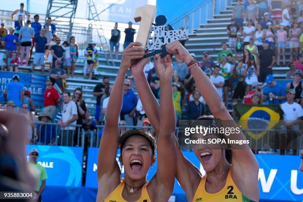 Barbara Seixas & Fernanda Alves Lifting the Beach Volleyball Major Series Champion Trophy. The Volleyball Major Series 2018 Florida was hosted in...