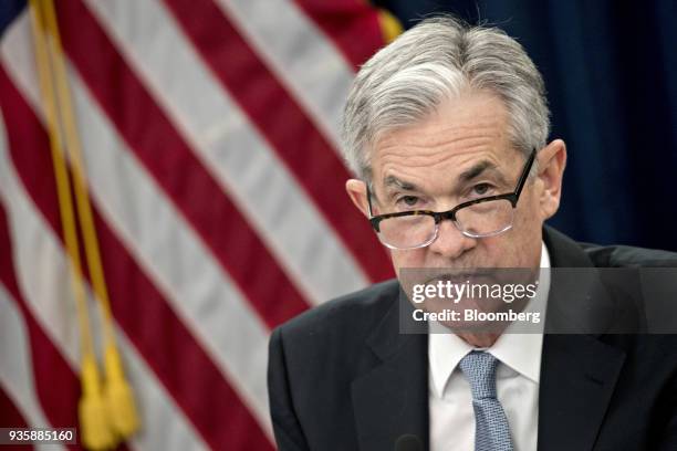 Jerome Powell, chairman of the U.S. Federal Reserve, speaks during a news conference following a Federal Open Market Committee meeting in Washington,...