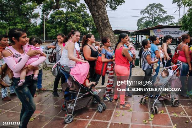 Venezuelans wait to be vaccinated against measles in Cucuta, Colombia, at the international brigde Simon Bolivar on the border with Venezuela, on...