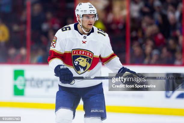 Florida Panthers Center Aleksander Barkov tracks the play during first period National Hockey League action between the Florida Panthers and Ottawa...