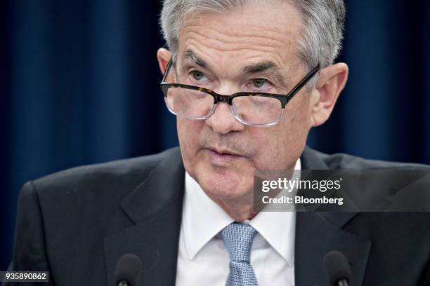 Jerome Powell, chairman of the U.S. Federal Reserve, speaks during a news conference following a Federal Open Market Committee meeting in Washington,...