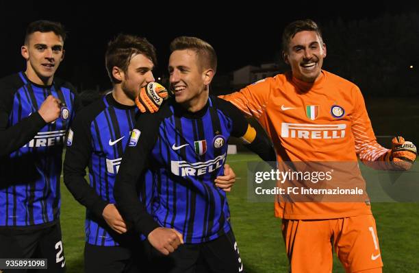 Marco Sala of FC Internazionale and Marco Pissardo of FC Internazionale celebrate the victory after the Viareggio Cup match FC Internazionale U19 and...