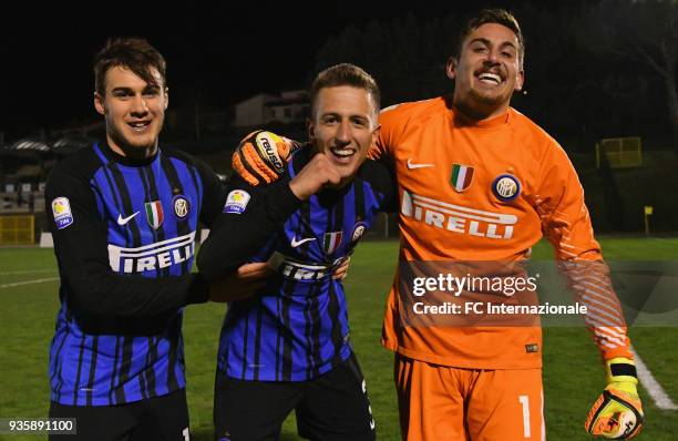 Marco Sala of FC Internazionale and Marco Pissardo of FC Internazionale celebrate the victory after the Viareggio Cup match FC Internazionale U19 and...