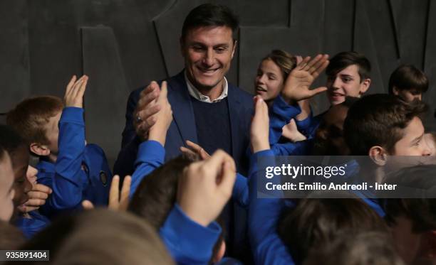 Vice President of FC Internazionale Javier Zanetti visits The Holocaust Memorial during FC Internazionale 'Inter In The Community' Event at Shoah...