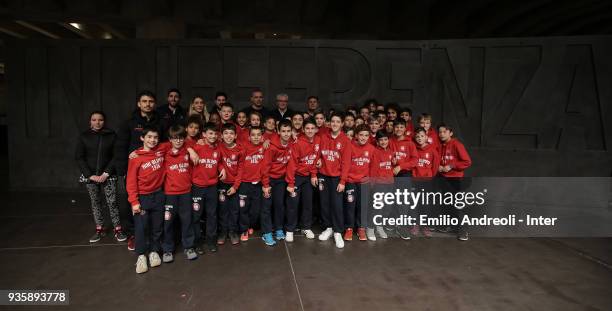 Vice President of FC Internazionale Javier Zanetti and Olimpia Milano young players visit The Holocaust Memorial during FC Internazionale 'Inter In...