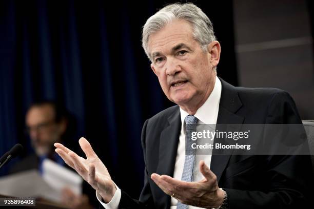 Jerome Powell, chairman of the U.S. Federal Reserve, speaks during a news conference following a Federal Open Market Committee meeting in Washington,...