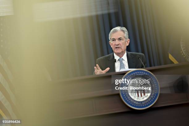 Jerome Powell, chairman of the U.S. Federal Reserve, speaks during a news conference following a Federal Open Market Committee meeting in Washington,...