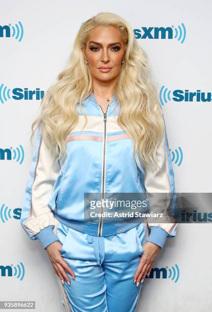 Personality Erika Jayne talks with SiriusXM host Jenny McCarthy during her 'Inner Circle' series on her SiriusXM Show 'The Jenny McCarthy Show' at...