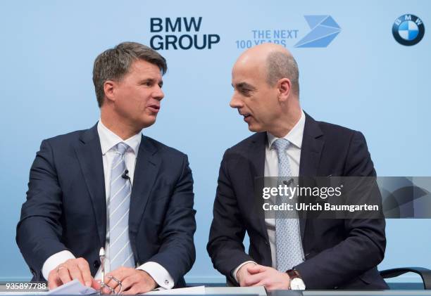 Annual Account Press Conference of BMW Group in Munich. Harald Krueger, Chairman of the Board of Management of BMW AG , and Nicolas Peter , Member of...