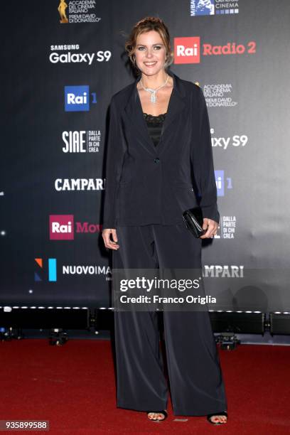 Elisabetta Pellini walks a red carpet ahead of the 62nd David Di Donatello awards ceremony on March 21, 2018 in Rome, Italy.