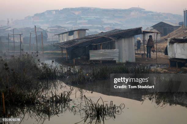 Misty dawn over Balukali refugee camp on February 29, 2018 at Cox's Bazar, Bangladesh. Over 655,000 Rohingya have arrived in the area since August...