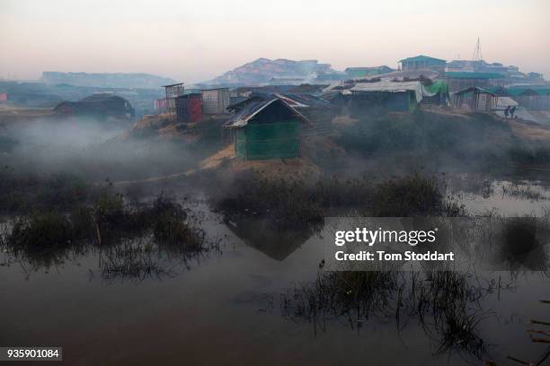 Misty dawn over Balukali refugee camp on February 29, 2018 at Cox's Bazar, Bangladesh. Over 655,000 Rohingya have arrived in the area since August...