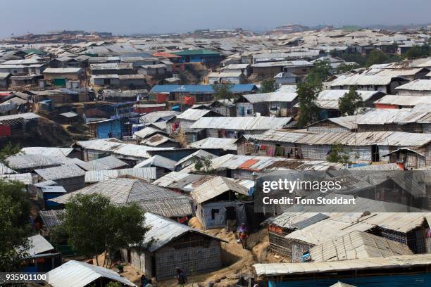 The huge Kutupalong refugee camp on February 27, 2018 near Cox's Bazar, Bangladesh. 655,000 Rohingya have settled here after fleeing over the border...