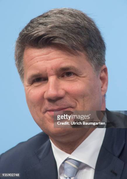 Annual Account Press Conference of BMW Group in Munich. Harald Krueger, Chairman of the Board of Management of BMW AG, during the press conference.
