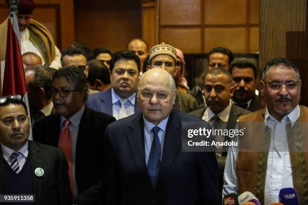 Moussa Mostafa Moussa , a candidate in the upcoming Egyptian presidential election between 26 and 28 March 2018, holds a press conference in Cairo,...