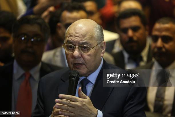 Moussa Mostafa Moussa , a candidate in the upcoming Egyptian presidential election between 26 and 28 March 2018, addresses during a press conference...