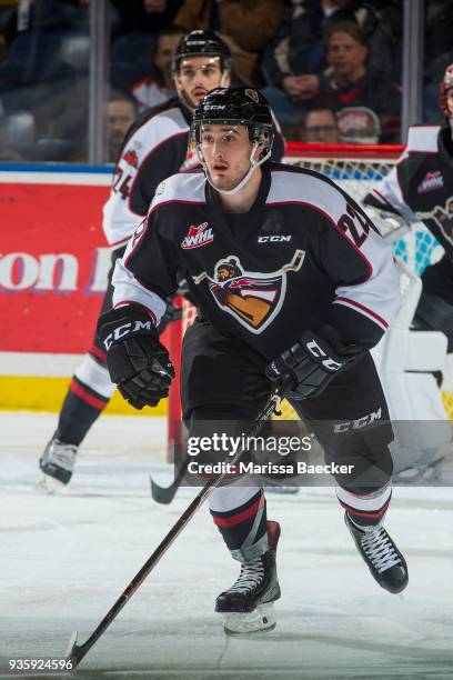 Austin King-Cunningham of the Vancouver Giants skates against the Kelowna Rockets at Prospera Place on March 7, 2018 in Kelowna, Canada.