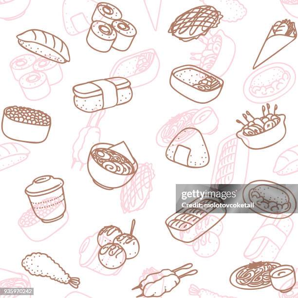 japanese food line art icon seamless wallpaper pattern - bento box stock illustrations