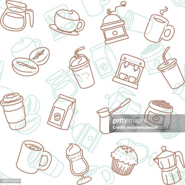 stockillustraties, clipart, cartoons en iconen met café lijnpatroon kunst pictogram naadloos behang - afternoon tea