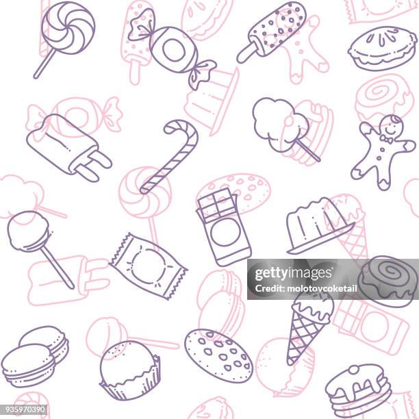 candy line art icon seamless wallpaper pattern - doodle background chocolate stock illustrations