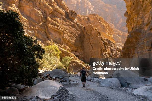 hiking an nakhur gorge, wadi ghul, oman - oman mountain stock pictures, royalty-free photos & images