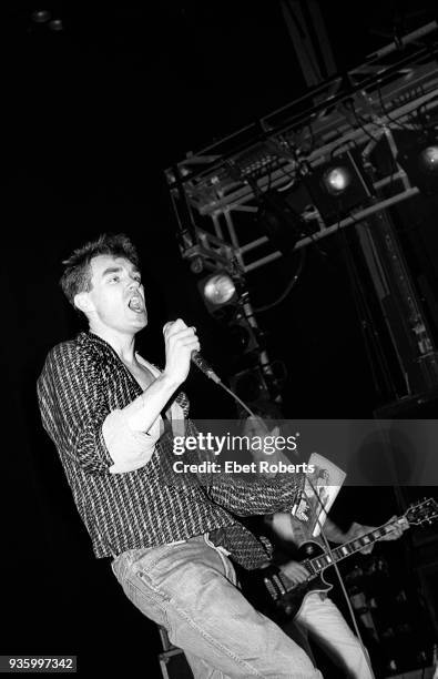 Morrissey and Johnny Marr of The Smiths performing at the Beacon Theater in New York City on June 17, 1985.