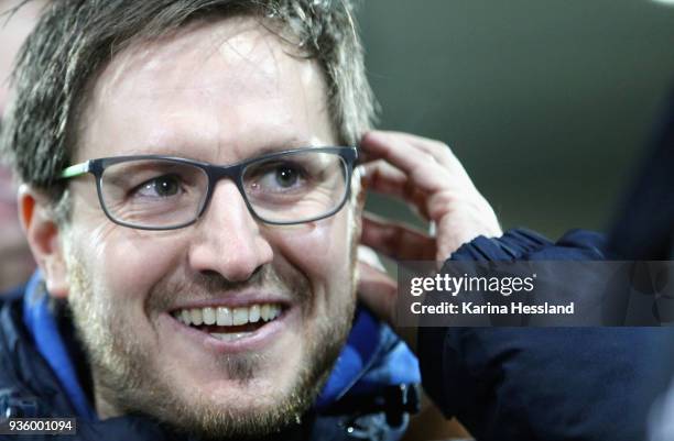 Headcoach Hannes Drews of Aue reacts during the second Bundesliga match between FC Erzgebirge Aue and SpVgg Greuther Fuerth at...