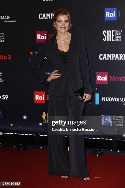 Elisabetta Pellini walks a red carpet ahead of the 62nd David Di Donatello awards ceremony on March 21, 2018 in Rome, Italy.