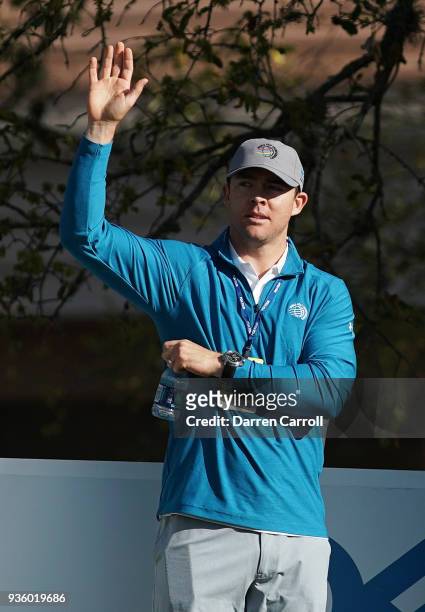 Washington Redskins quarterback Colt McCoy waves to fans during the first round of the World Golf Championships-Dell Match Play at Austin Country...