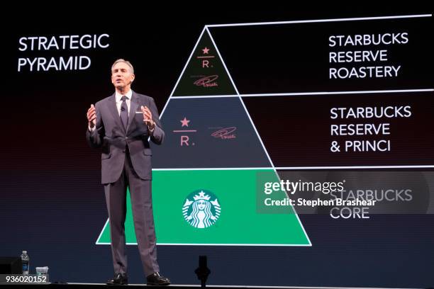 Starbucks Executive Chairman Howard Schultz speaks during the Starbucks Annual Shareholders Meeting at McCaw Hall, on March 21, 2018 in Seattle,...