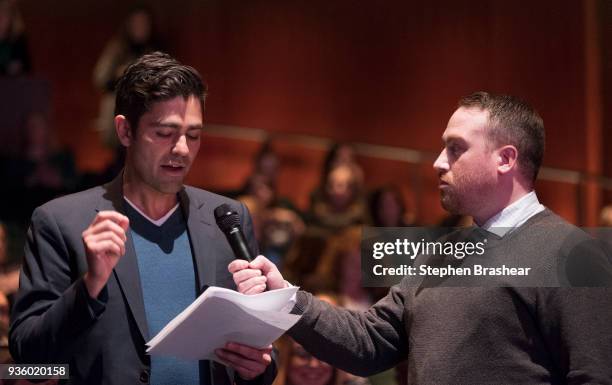 Actor Adrian Grenier speaks during the Starbucks Annual Shareholders Meeting at McCaw Hall, on March 21, 2018 in Seattle, Washington. Grenier was...