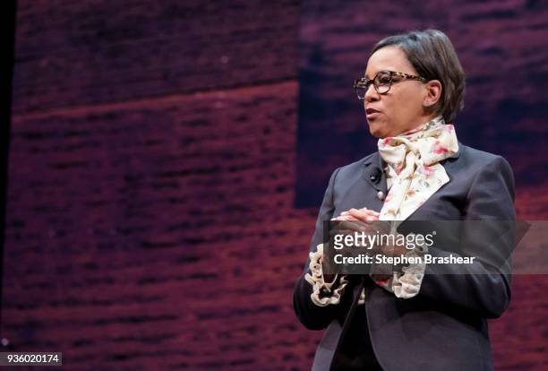 Starbucks Chief Operating Officer Roz Brewer speaks during the Starbucks Annual Shareholders Meeting at McCaw Hall, on March 21, 2018 in Seattle,...