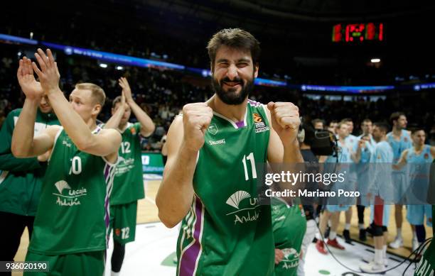 Daniel Diez, #11 of Unicaja Malaga in action during the 2017/2018 Turkish Airlines EuroLeague Regular Season Round 27 game between Unicaja Malaga and...