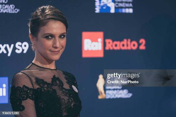 Isabella Ragonese walks a red carpet ahead of the 62nd David Di Donatello awards ceremony on March 21, 2018 in Rome, Italy.