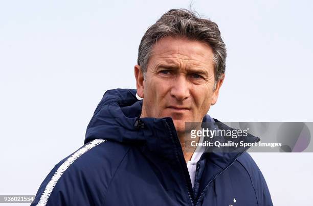Philippe Montanier, Manager of France looks on prior to the international friendly match between France U20 and USA U20 at Pinatar Arena on March 21,...