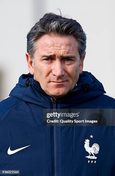 Philippe Montanier, Manager of France looks on prior to the international friendly match between France U20 and USA U20 at Pinatar Arena on March 21,...