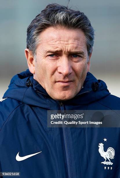 Philippe Montanier, Manager of France looks on prior to the international friendly match between France U20 and USA U20 at Pinatar Arena on March 21,...