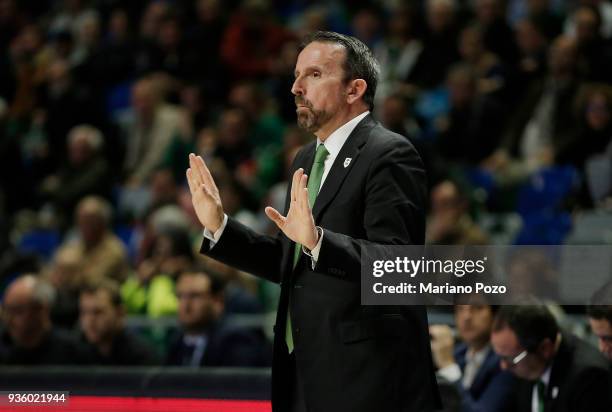 Joan Plaza, Head Coach of Unicaja Malaga in action during the 2017/2018 Turkish Airlines EuroLeague Regular Season Round 27 game between Unicaja...