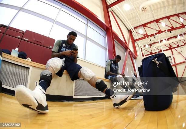 Ben McLemore of the Memphis Grizzlies looks on during a team practice on March 20, 2018 at Temple University in Philadelphia, Pennsylvania. NOTE TO...