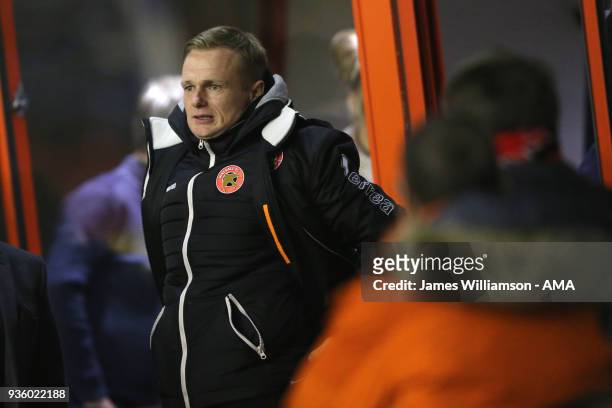 Walsall manager Dean Keates during the Sky Bet League One match between Wigan Athletic and Walsall at Banks' Stadium on March 23, 2018 in Walsall,...