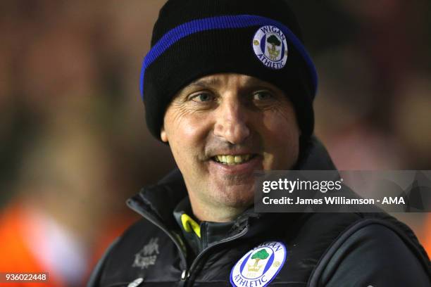 Wigan Athletic manager Paul Cook during the Sky Bet League One match between Wigan Athletic and Walsall at Banks' Stadium on March 23, 2018 in...