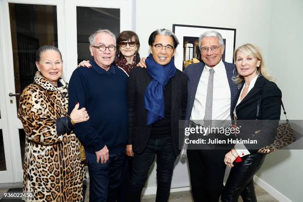 Nicole Picart, Jean Jacques Picart, Anne Marie Perier, Kenzo Takada, Jean Marie Perier and Ruth Obadia attend the Jean Marie Perier's Exhibition at...