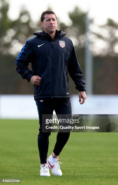 Tab Ramos, Manager of USA looks on during the international friendly match between France U20 and USA U20 at Pinatar Arena on March 21, 2018 in...