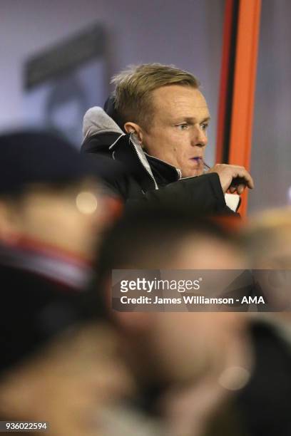 Walsall manager Dean Keates watches on from the crowd during the Sky Bet League One match between Wigan Athletic and Walsall at Banks' Stadium on...