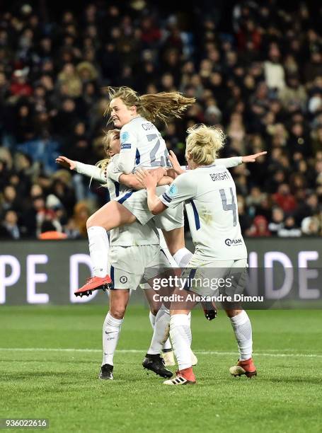 Erin Cuthbert of Chelsea celebrates his Goal the second for Chelsea during the women's Champions League match, round of 8, between Montpellier and...