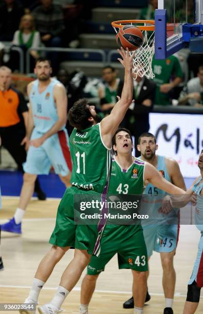 Daniel Diez, #11 of Unicaja Malaga in action during the 2017/2018 Turkish Airlines EuroLeague Regular Season Round 27 game between Unicaja Malaga and...